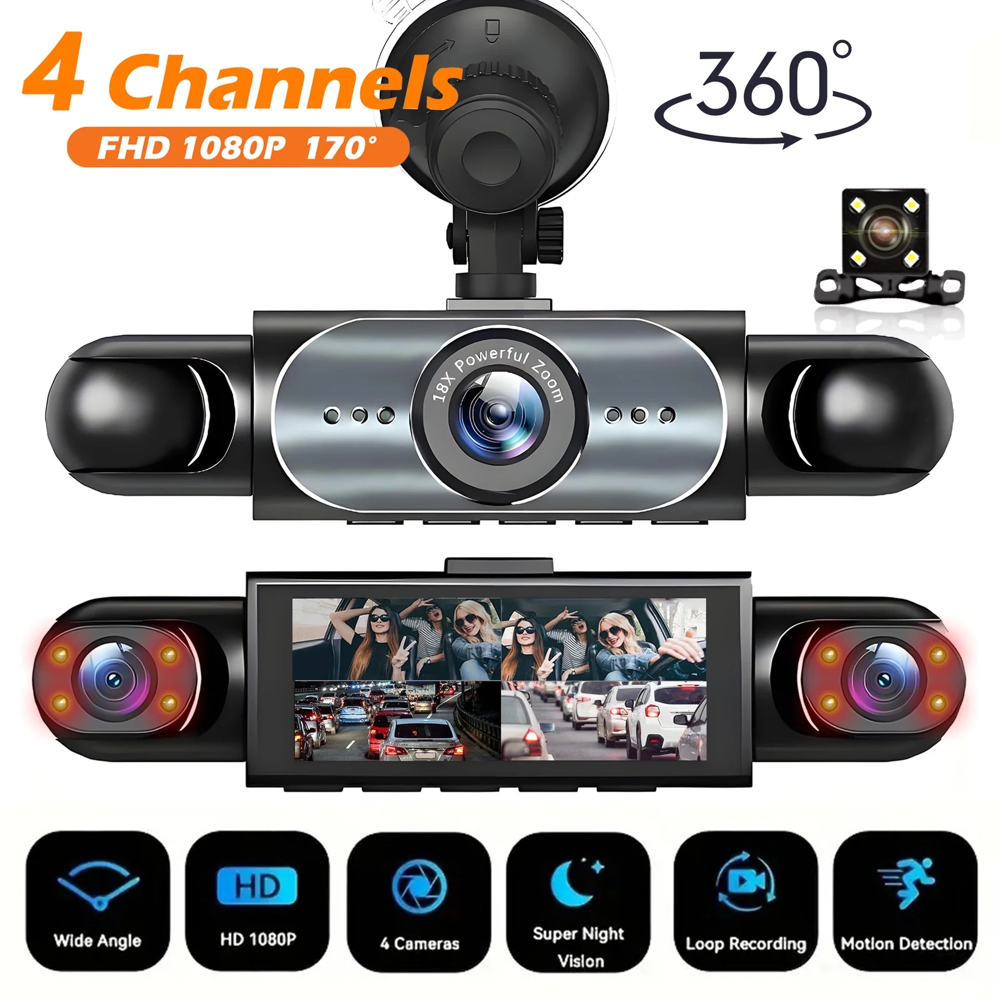 360° Car Dash Cam with Night Vision