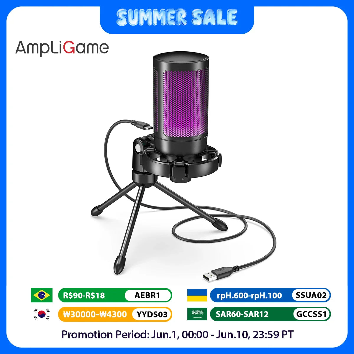AmpliGame RGB Gaming Mic